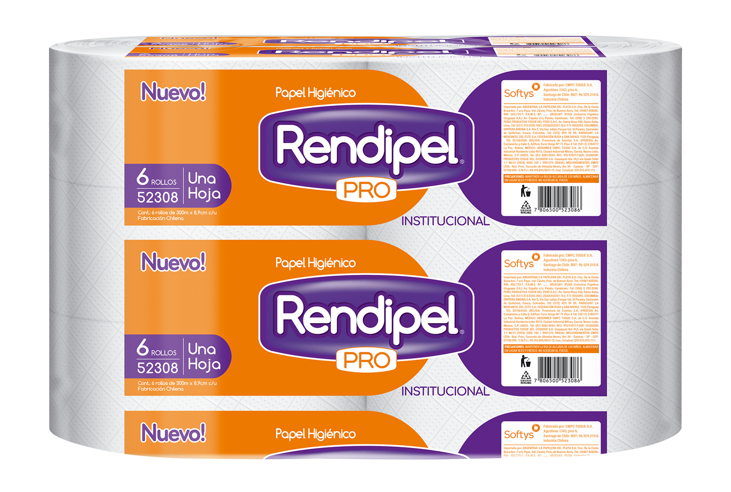 PAPEL HIGIENICO RENDIPEL PRO 6X300 MTS.