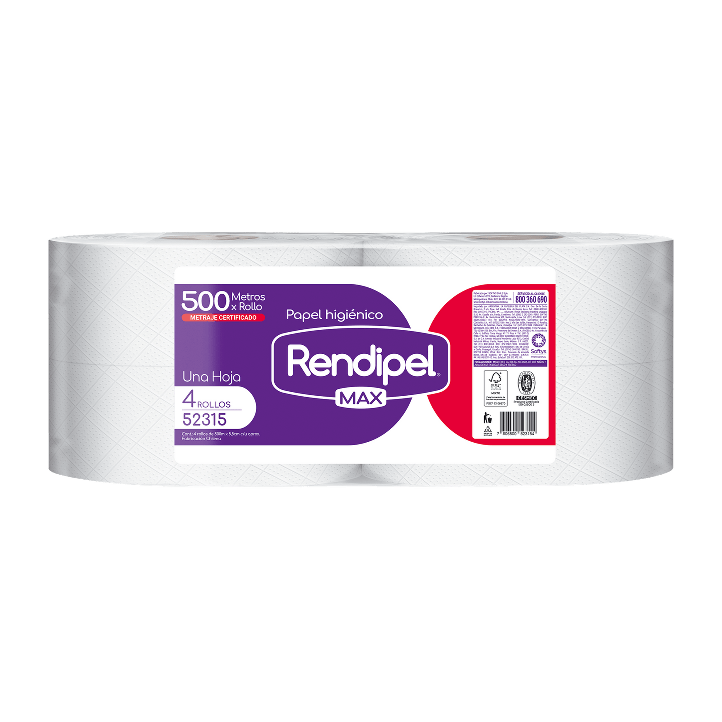 PAPEL HIGIENICO RENDIPEL 4X500 MTS.