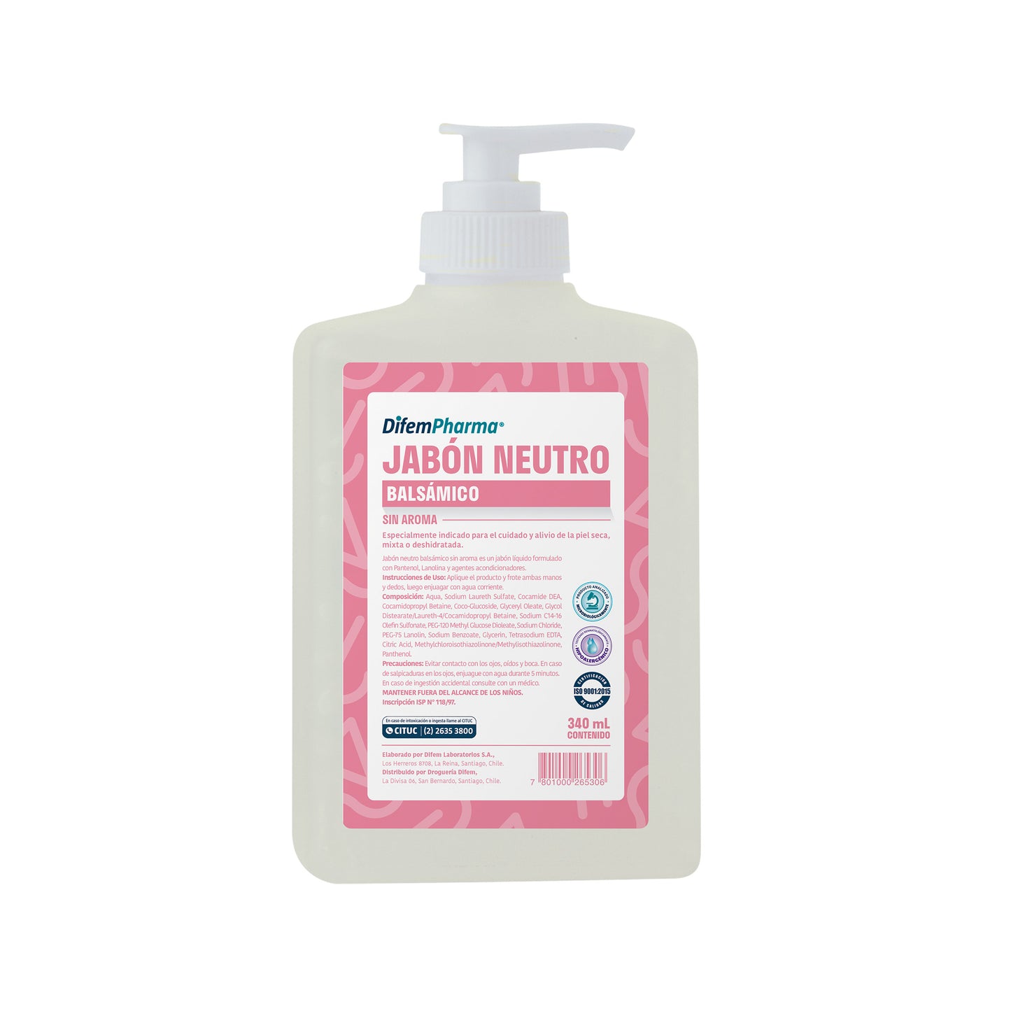 JABON NEUTRO BALSAMICO S/AROMA 340ML DISP