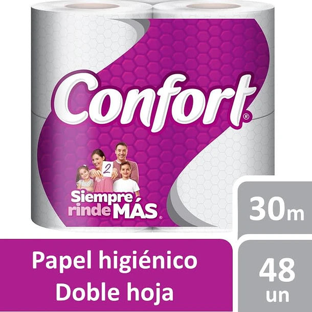 PAPEL HIGIENICO CONFORT DOBLE HOJA 30 MTS 48 ROLLOS