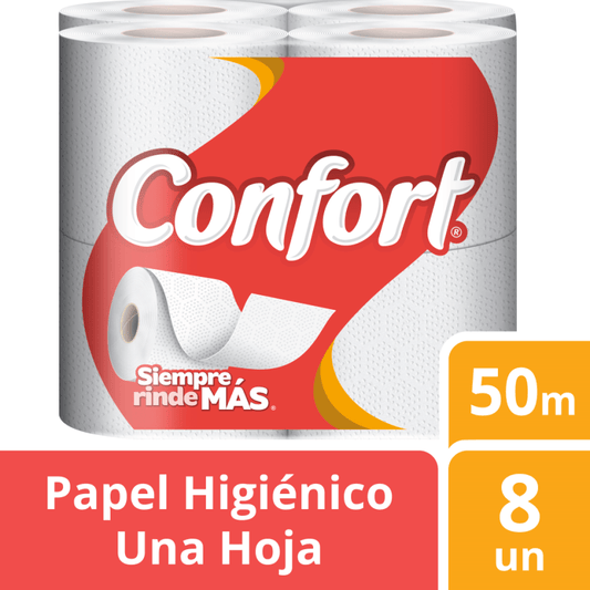 PAPEL HIGIENICO CONFORT 50 MTS X8 UNIDADES