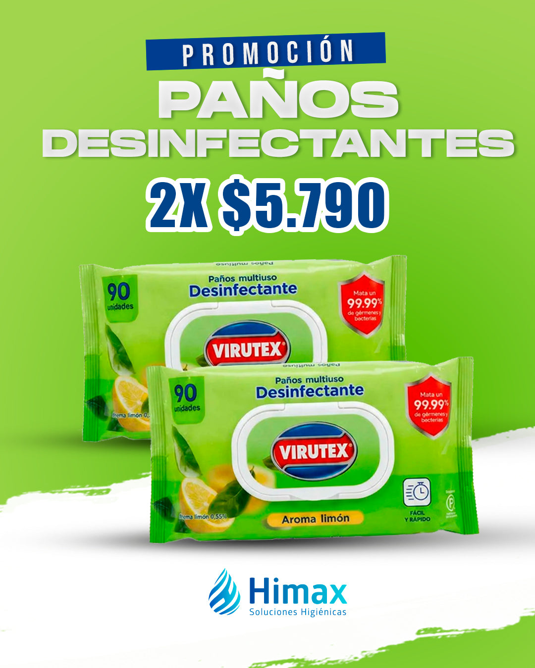 TOALLA DESINFECTANTE LIMON X 90 UNI. EASY CLEAN